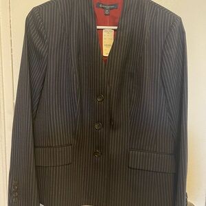 Brooks Brothers Navy Pinstripe Blazer with Red Lining